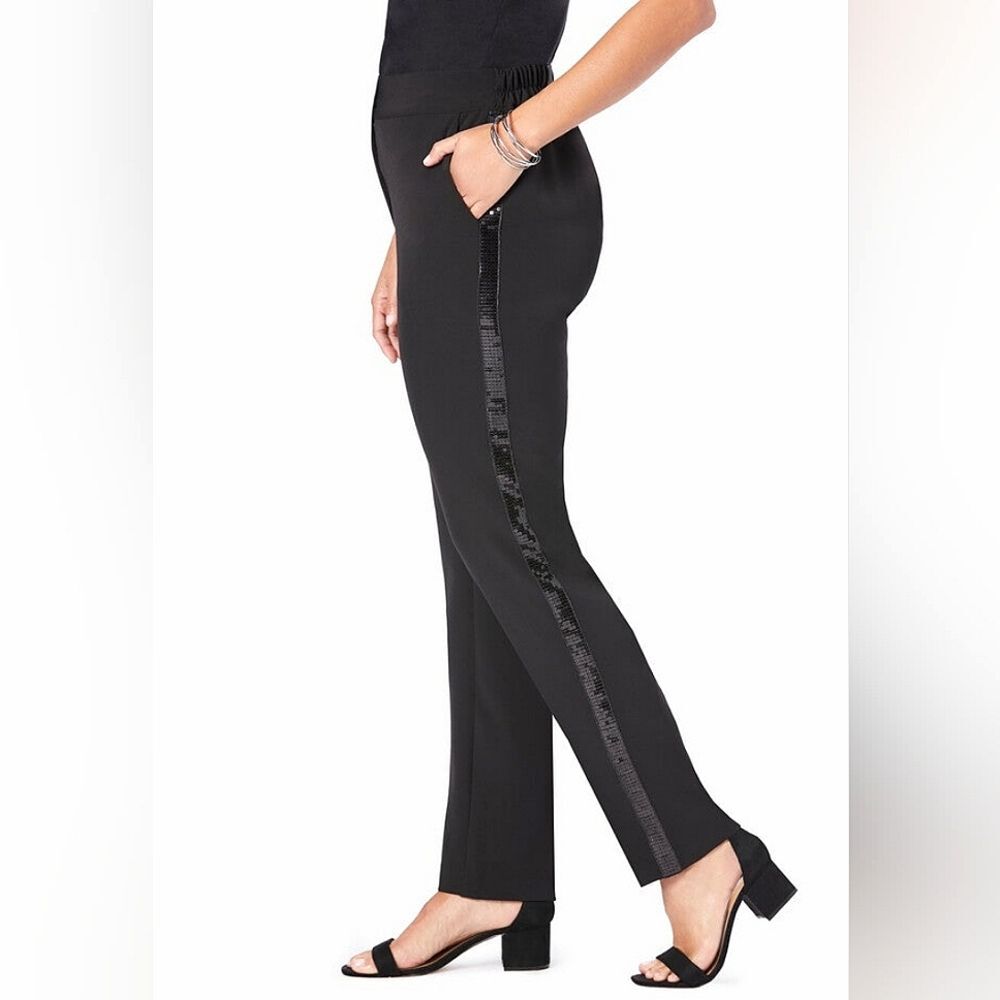 Jessica London Sequins Stripe Tux Pants Trousers 24W Black Straight Leg Formal
